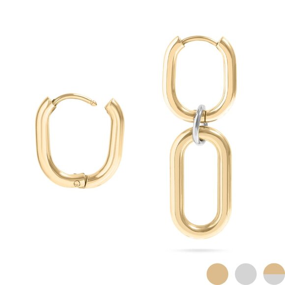 Mixed Metal Huggie Earrings | 18K Gold PVD & Silver | Waterproof Hypoallergenic - Picture 2 of 6